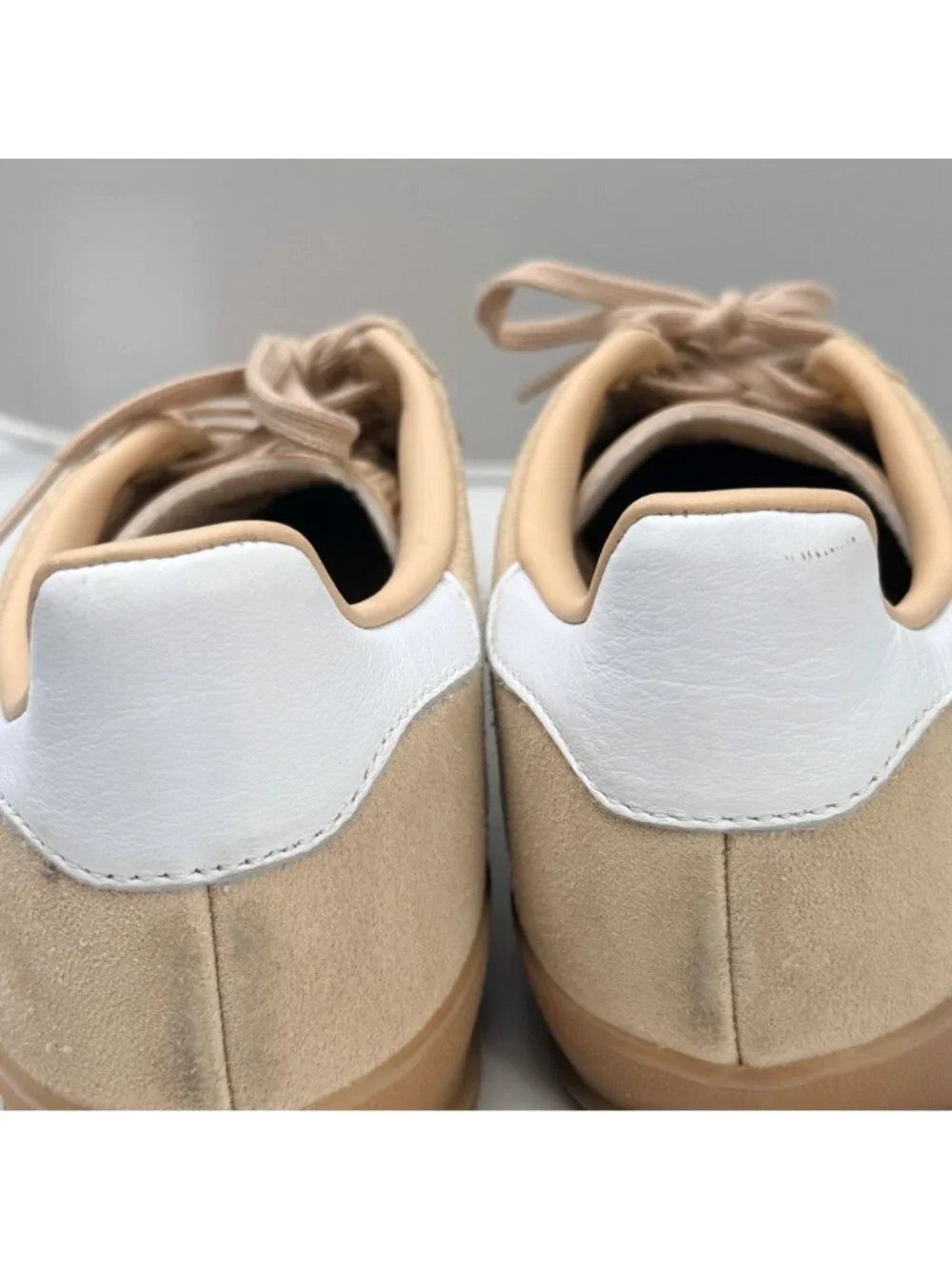 Adidas Gazelle Indoor Beige Suede Sneakers White Stripes Gum Sole Womens 8.5